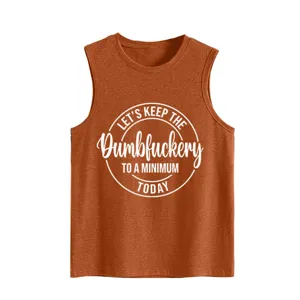 Dames casual mouwloze tanktop met grappige letterprint oranje comfortabel zomershirt