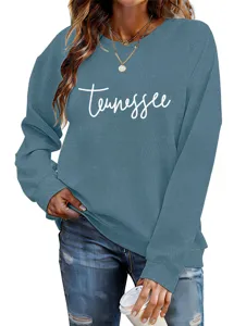 Vue détaillée du sweat-shirt décontracté à manches longues pour femme avec imprimé Tennessee.