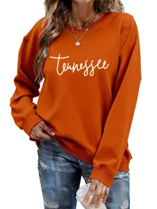 Sweat-shirt élégant pour femmes orange imprimé Tennessee, haut décontracté d'automne et d'hiver.