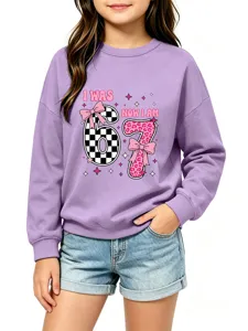 Kids casual purple sweatshirt with fun age graphic long sleeve pullover for children top