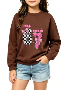 Kids birthday sweatshirt brown long sleeve pullover top age 6 to 7 casual cute clothing