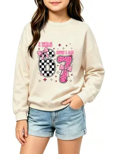 Detail view of the cute kids printed sweatshirt showing the fun birthday graphic and soft fabric.