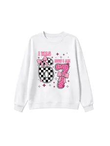 Kids white graphic sweatshirt long sleeve birthday casual top comfortable daily wear