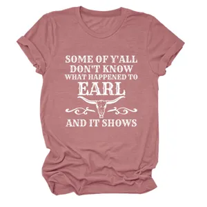Close-up of the vintage-style graphic print on a dusty rose women's casual cotton t-shirt.