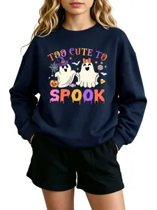 Kids Halloween Cute Ghost Sweatshirt Long Sleeve Casual Fall Crewneck Pullover Top