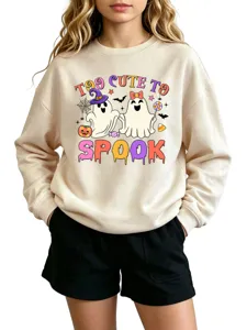 Kids cute Halloween ghost print crewneck sweatshirt long sleeve casual autumn top apparel