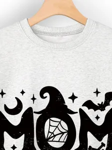 Damen Freizeit Herbst Winter Sweatshirt grau Halloween Grafik Langarm Pullover Top