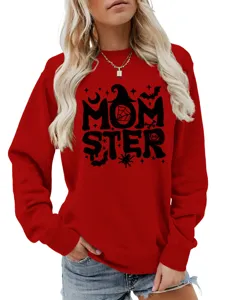Rote Damen Halloween Sweatshirt mit lustigem MOM STER Print Langarm Oberteil Freizeit