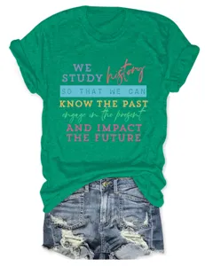 Women's casual round neck short sleeve t-shirt with inspirational quote detail view.