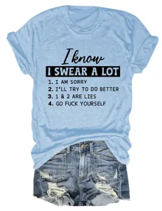 Maglietta casual da donna azzurra con collo rotondo e maniche corte con stampa lettere.