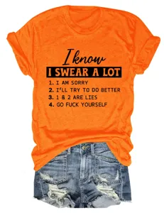 T-shirt casual arancione da donna a maniche corte con stampa divertente e pantaloncini.
