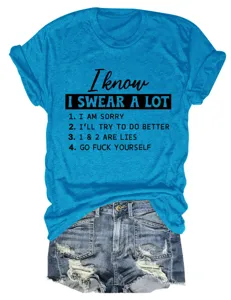 T-shirt donna casual a maniche corte con collo tondo e stampa divertente con shorts di jeans.