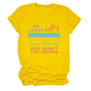 Women yellow short sleeve t-shirt with inspirational quote print, casual comfortable summer top.