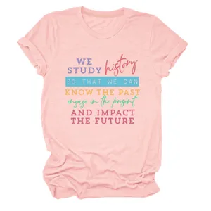 Women casual pink short sleeve t-shirt with inspirational quote print for daily wear summer.