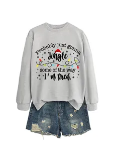 Women Christmas slogan graphic crewneck long sleeve grey sweatshirt casual pullover top.