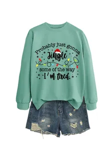 Women cute Christmas sweatshirt mint green long sleeve crewneck funny holiday pullover top