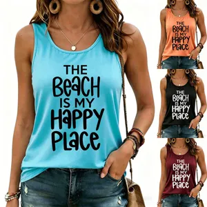 Vrouwen zomer casual mouwloos tanktop met strand letter print basic shirt top zomer.