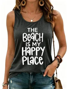 Vrouwen grijs mouwloos tanktop zomer letter print casual top mode kleding vrouwen