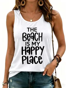 Gedetailleerd overzicht van de stijlvolle witte dames casual tanktop met print, zomer.