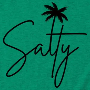 Women's casual short sleeve t-shirt close up view featuring salty palm tree graphic print.