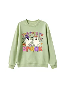 Kids Halloween sweatshirt light green too cute to spook pullover cute ghost graphic top