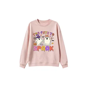 Children's cute Halloween ghost graphic pink long sleeve crewneck sweatshirt casual top