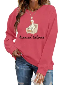 Casual fashion women's licensed listener duck print crewneck long sleeve sweatshirt