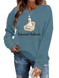 Women casual cute duck graphic long sleeve sweatshirt, comfortable crewneck pullover top.