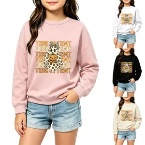 Kinder Halloween süßer Geist Kürbis Grafik Langarm Rundhals Sweatshirt Freizeit Pullover.