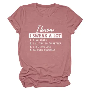 Maglietta manica corta donna casual con simpatica scritta slogan collo rotondo top