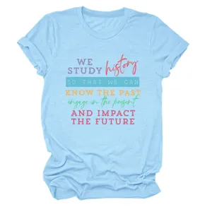 Casual light blue women's short sleeve t-shirt featuring a stylish inspirational quote print.