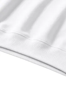 Detailed close-up of soft white children's winter hoodie rib hem fabric texture apparel design.