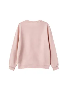 Pink children crewneck sweatshirt back detail view, comfortable long sleeve pullover.