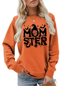 Damen Halloween Mom Ster Hexenhut Grafik Langarm Sweatshirt Pullover Orange