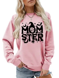 Damen Halloween Momster Grafik Print Langarm lässiger Pullover Sweatshirt Oberteil