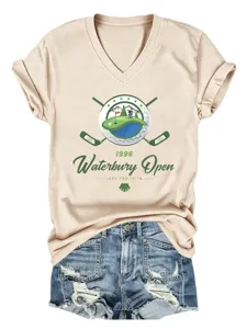 T-shirt décontracté pour femme à col en V et manches courtes avec short en jean, golf.
