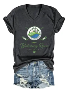 Femme Casual T-shirt Col V Manches Courtes Golf Graphique Vintage Haut Été Vêtement