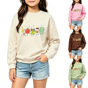 Kinder Langarm Sweatshirt süßer Cartoon Schreibwaren Druck lässiger Kinder Pullover für Mädchen.