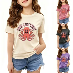 Cute cartoon octopus print kids short sleeve t-shirt casual crewneck summer top apparel
