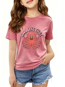 Details of cute kids short sleeve t-shirt with cool like that octopus graphic print.