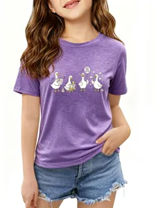 T-shirt à manches courtes et col rond pour enfants avec un joli imprimé canard mignon.