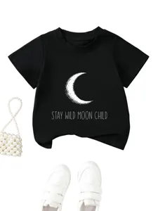 Black cotton short sleeve baby t-shirt with cute moon graphic and inspirational text.