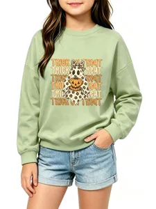 Kinder Halloween Geist Kürbis Sweatshirt mit Leopardenmuster, lässiges Langarm-Oberteil.