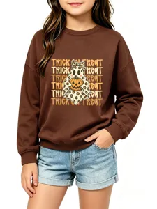Kinder brauner langarm Pullover mit süßem Leo Geist Kürbis Druck für herbstliche Tage