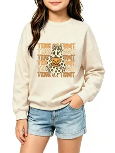 Kinder Halloween Geist Kuerbis Sweatshirt Langarm Casual Oberteil Leo Print Pullover