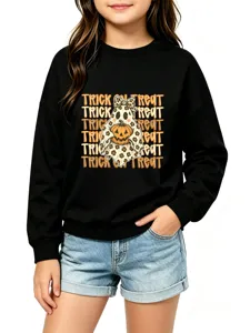 Kinder Halloween Geist Kürbis Druck langarm schwarz Rundhals Sweatshirt Freizeitkleidung.