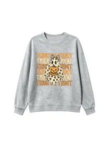 Kinder Halloween Geist Kürbis Grafik Pullover Langarm Rundhalsausschnitt graues Oberteil