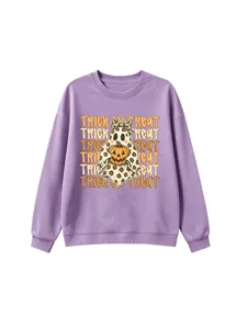 Süßes Halloween Geist Kürbis Druck Lila Langarm Pullover Sweatshirt Freizeit Top