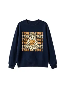 Stilvolles Halloween Geist Kürbis Print Rundhals Langarm Pullover Freizeit Sweatshirt.
