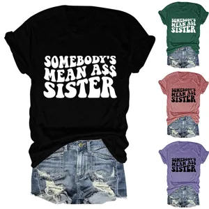 Locker geschnittenes Damen Kurzarm T-Shirt mit lustigem Buchstaben Druck Sommer Freizeit Top